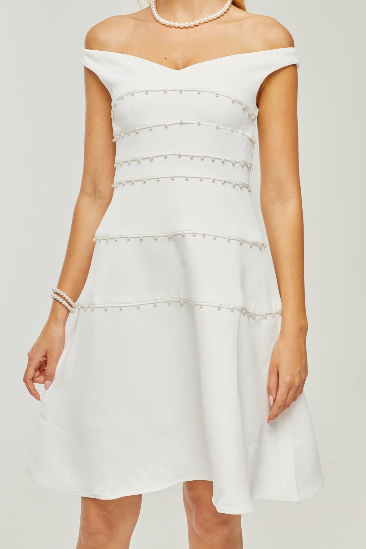 Priscille white faux-pearl mini dress