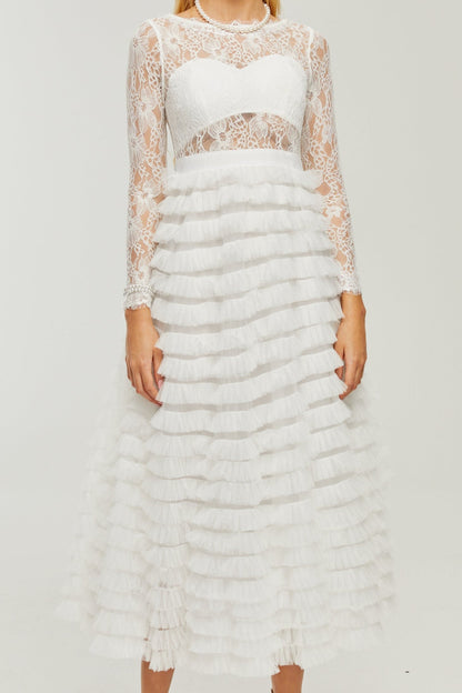 Philippine lace layered high-waisted midi dress