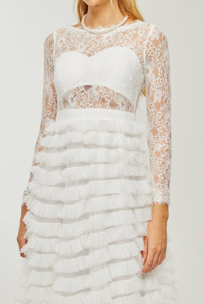 Philippine lace layered high-waisted midi dress