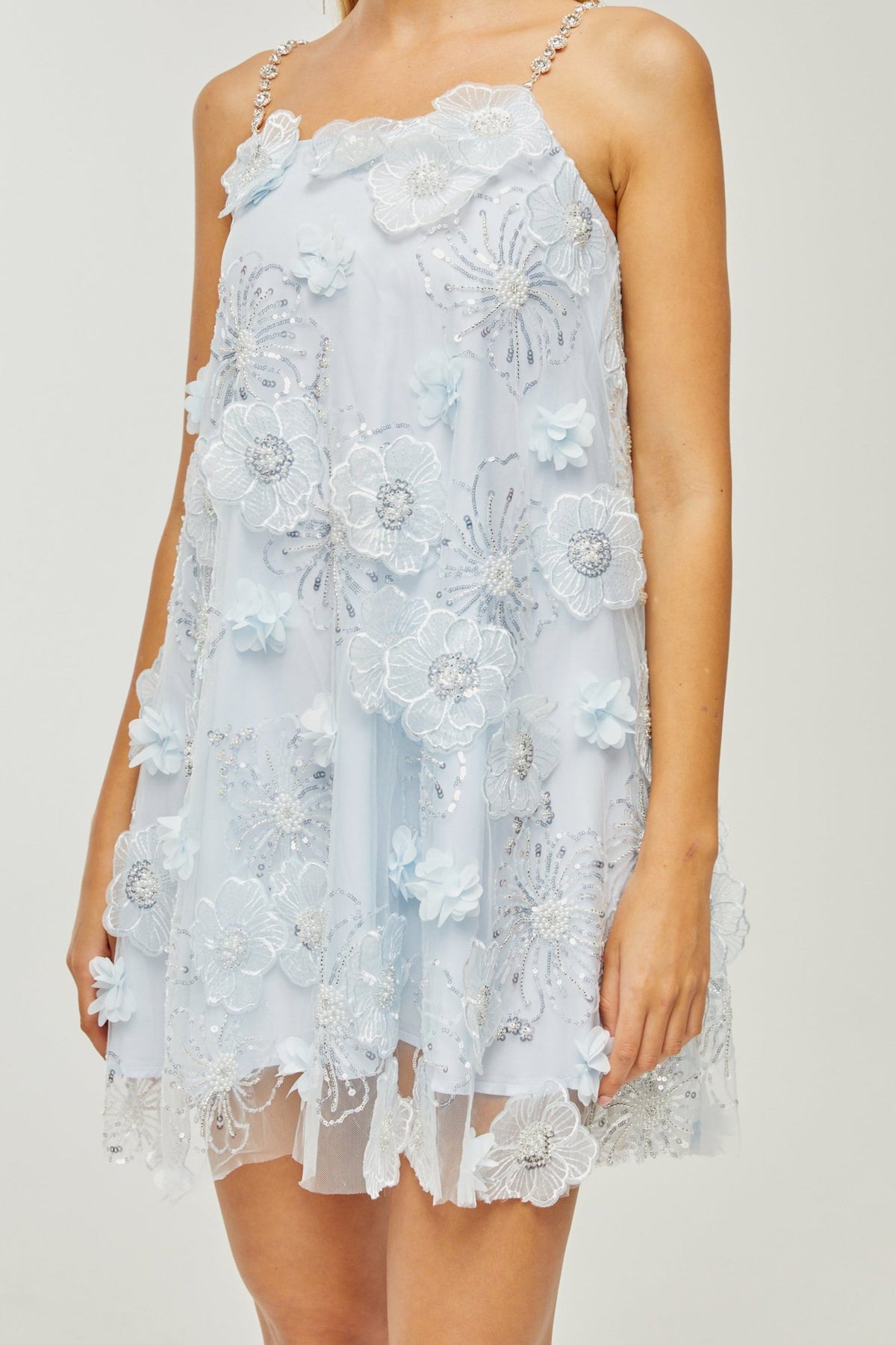 Suzette crystal-embellished floral mini dress