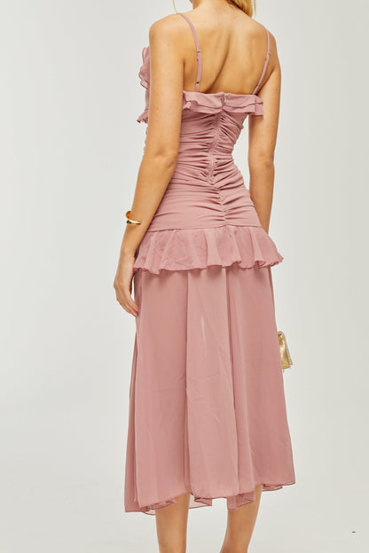 Geneviève pleated faux-flower midi dress