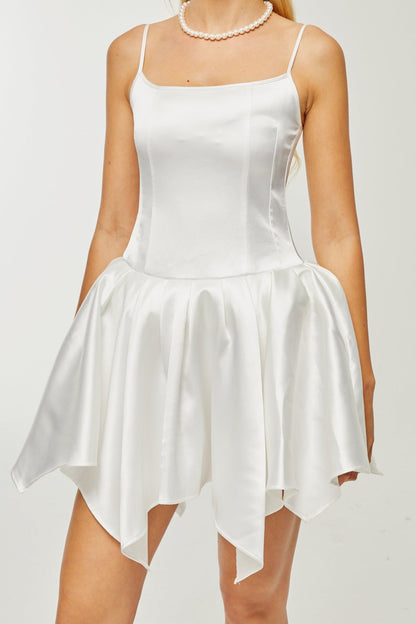 Lanetta asymmetric satin mini dress