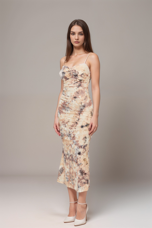 Victoire pattern-print fitted midi dress