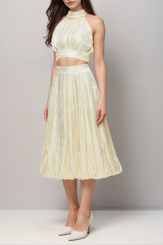 Céline white pleated top & skirt matching set