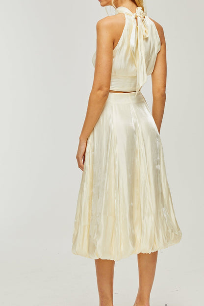 Céline white pleated top & skirt matching set