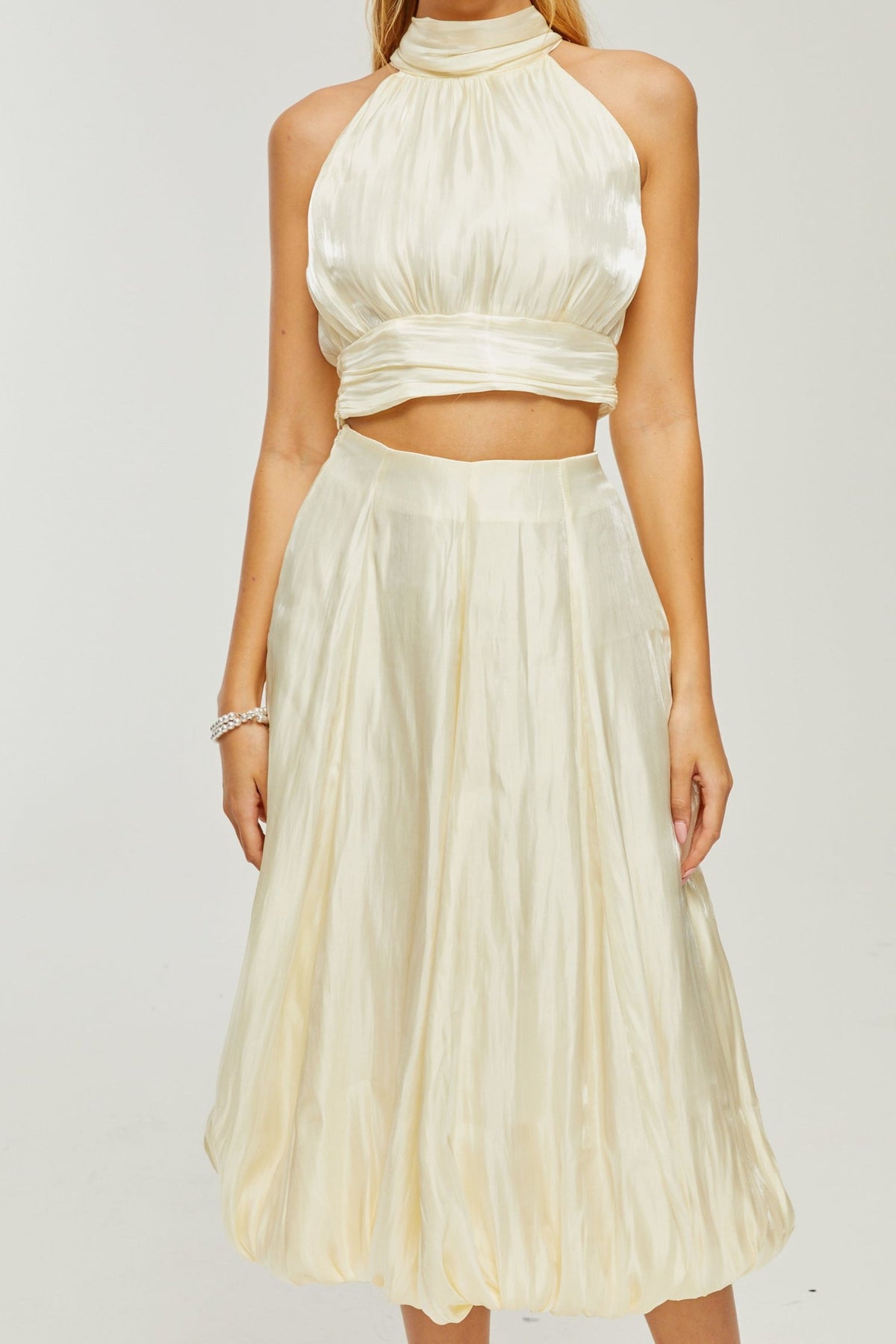 Céline white pleated top & skirt matching set