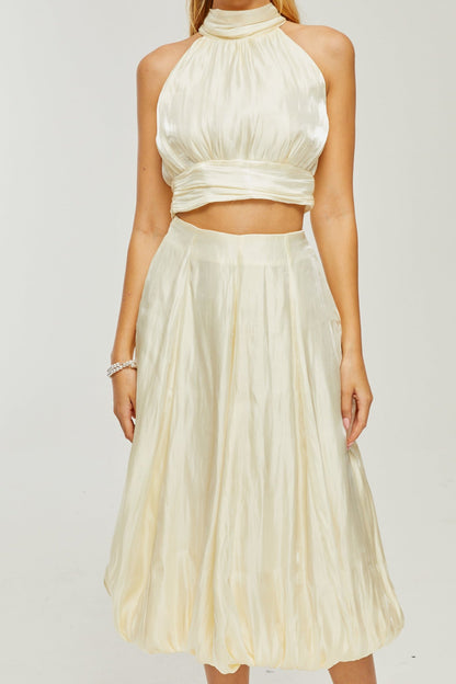 Céline white pleated top & skirt matching set