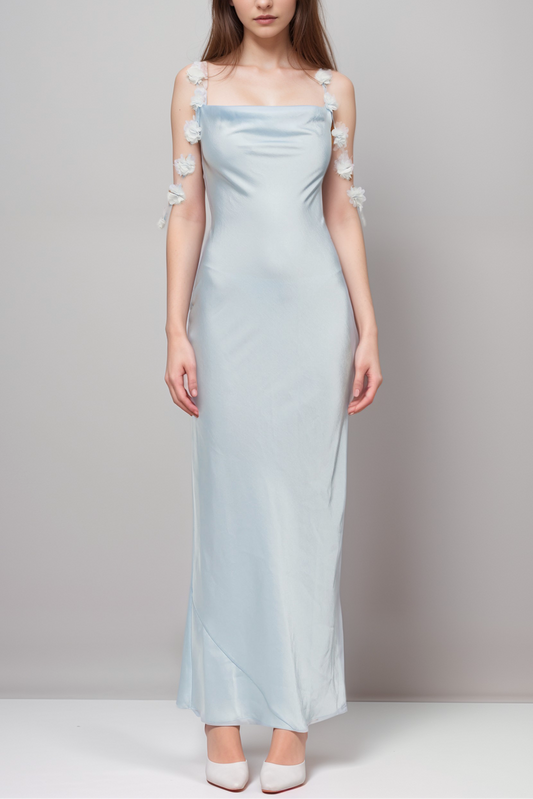 Capri floral-straps satin maxi dress