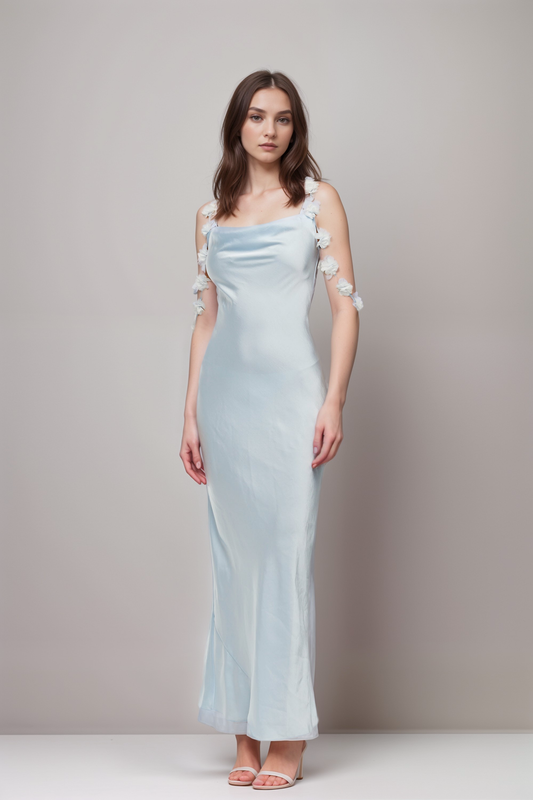 Capri floral-straps satin maxi dress