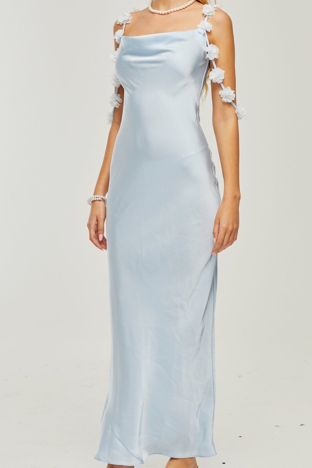 Capri floral-straps satin maxi dress