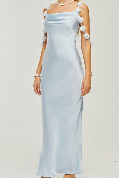 Capri floral-straps satin maxi dress