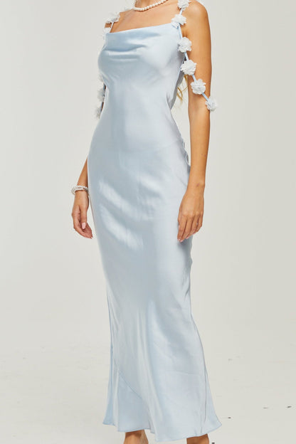 Capri floral-straps satin maxi dress