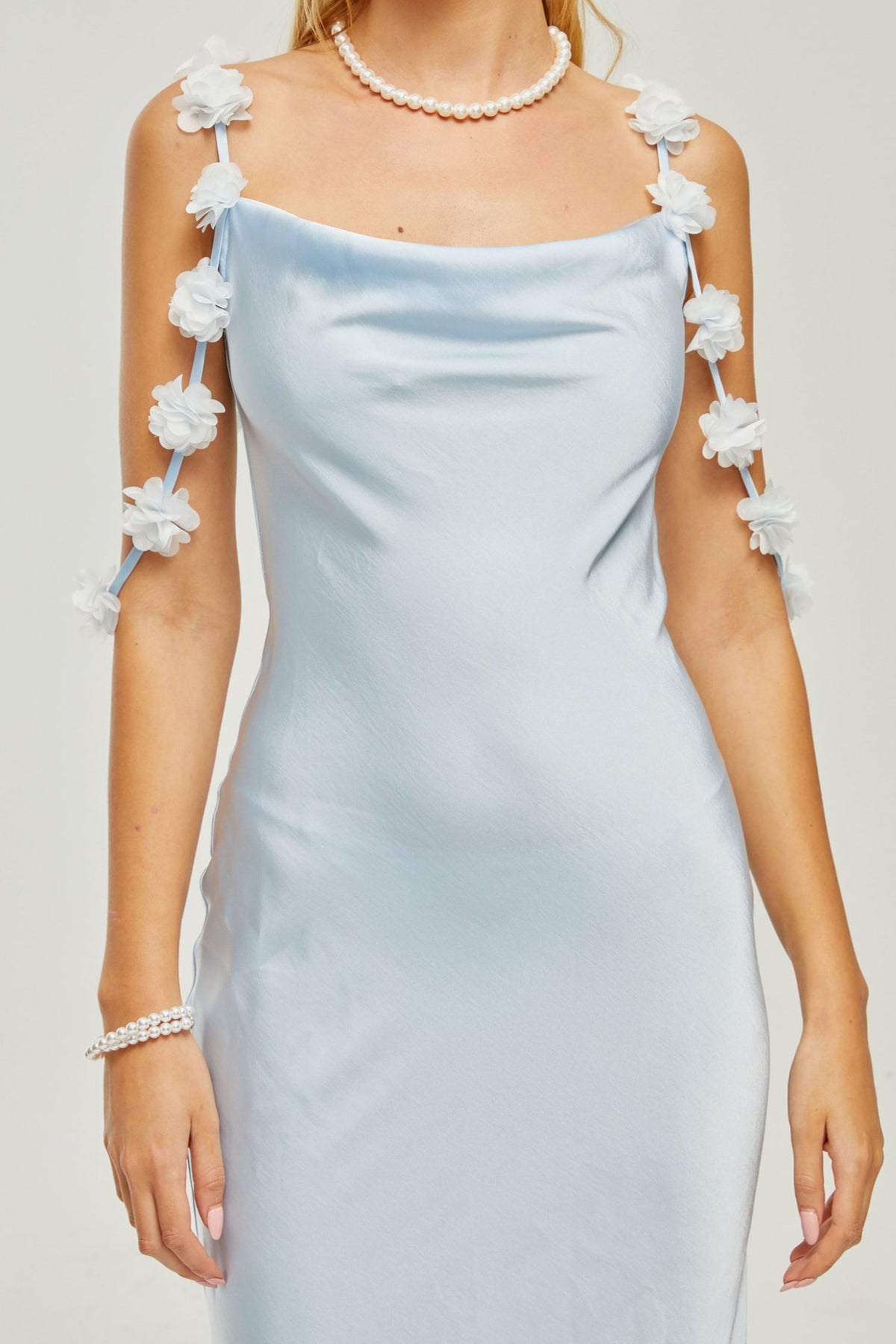 Capri floral-straps satin maxi dress