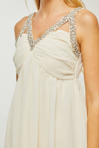 Roseline crystal-embellished V-neck dress