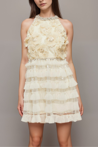 Lavinia embellished floral tiered dress