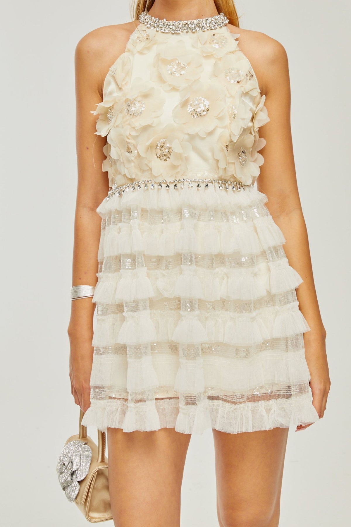 Lavinia embellished floral tiered dress