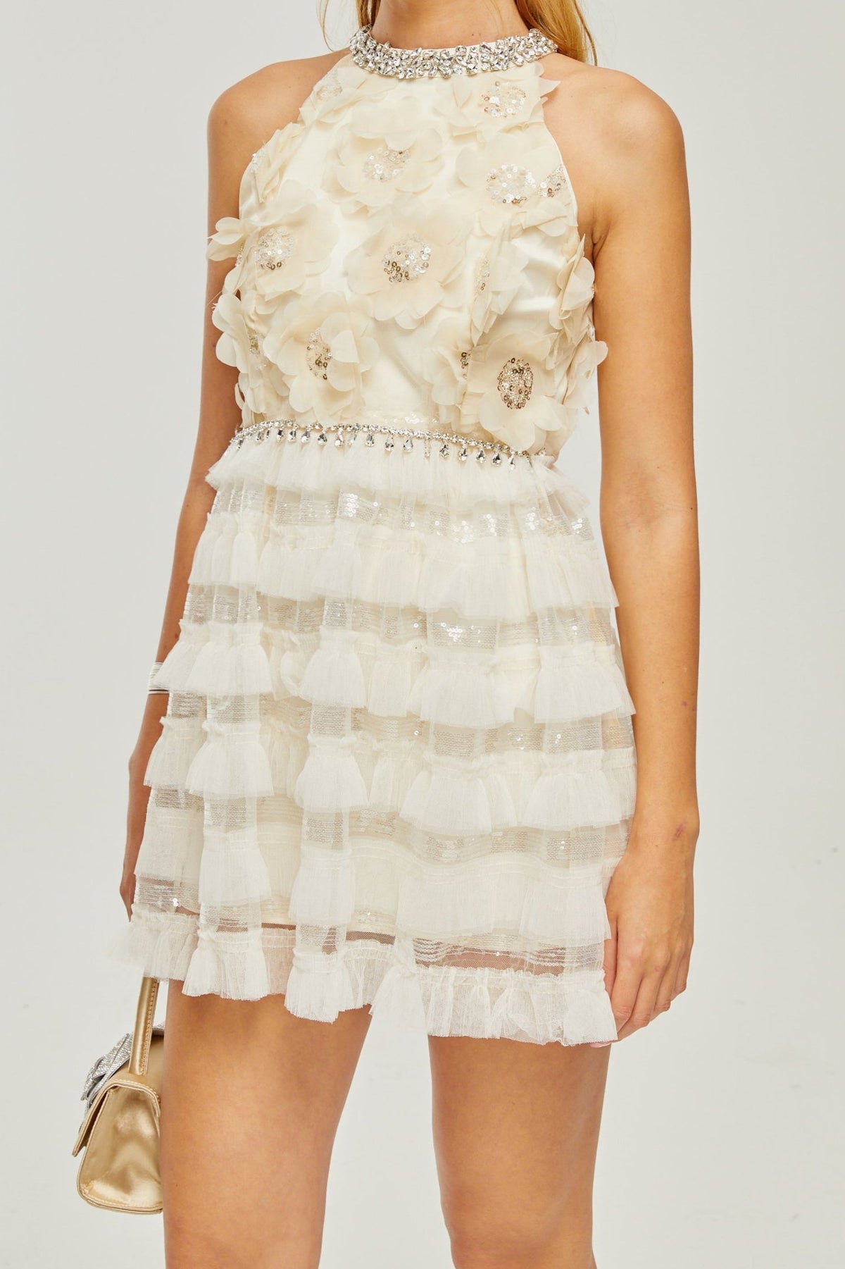 Lavinia embellished floral tiered dress