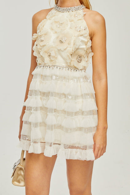 Lavinia embellished floral tiered dress
