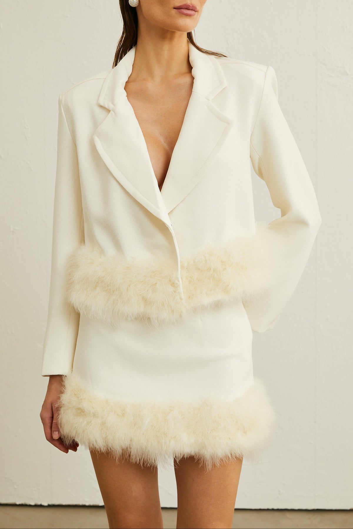 Valérie feather-hem blazer & skirt matching set
