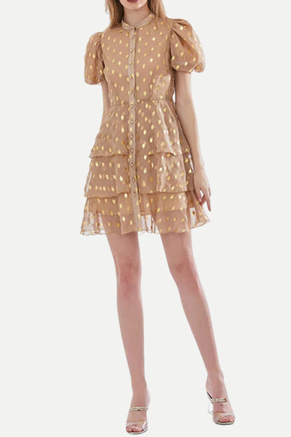 polka Dot Layered Print Mini Dress in kahki