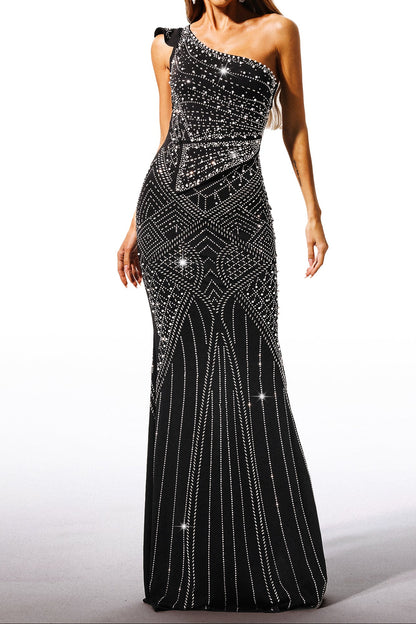 Ferina Skew Collar Diamond Maxi Dress
