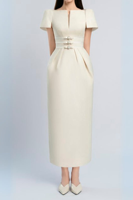 v-cut neckline maxi dress in beige