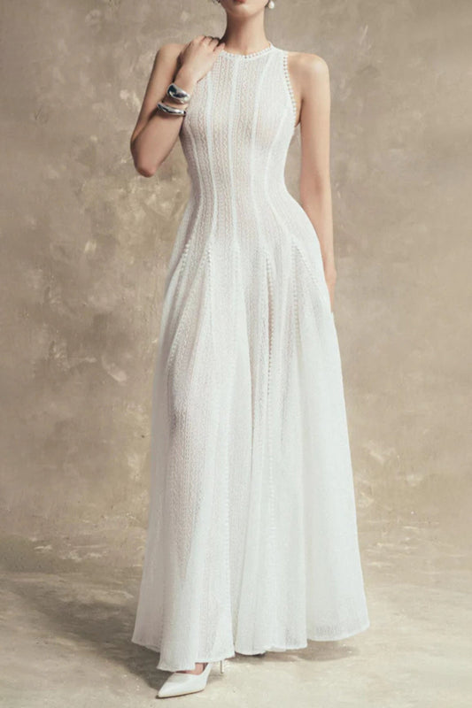 sleeveless lace crochet maxi dress in white