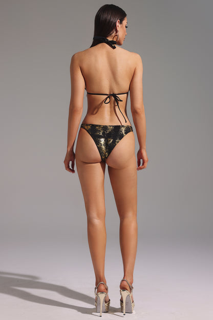 Fesila Halter Lacing Mini Swimsuit Two-Piece Set