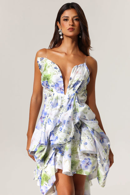 odelia floral print Sleeveless Asymmetrical Mini Dress