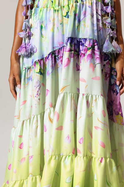 Loyisa Halter V-Neck Floral Printed Tassel Swimwear And Skirt Two-Piece Set