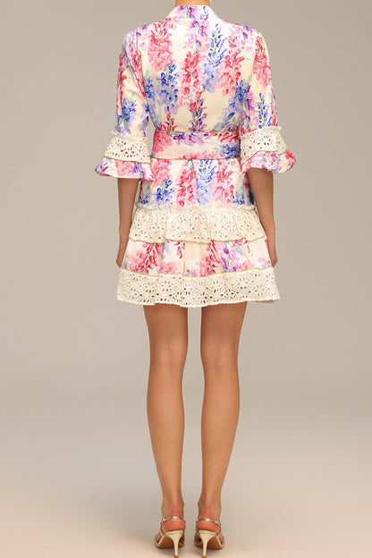 Zohara Lace Floral Printed Mini Dress