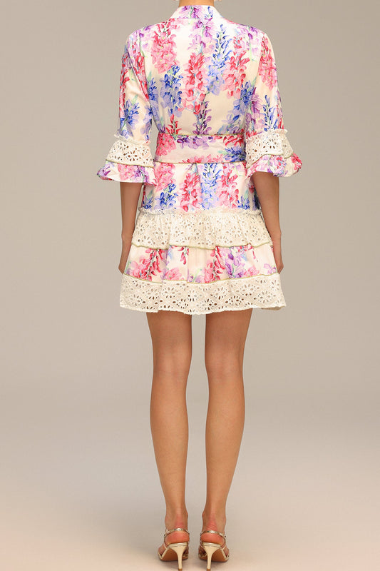 Zohara Lace Floral Printed Mini Dress