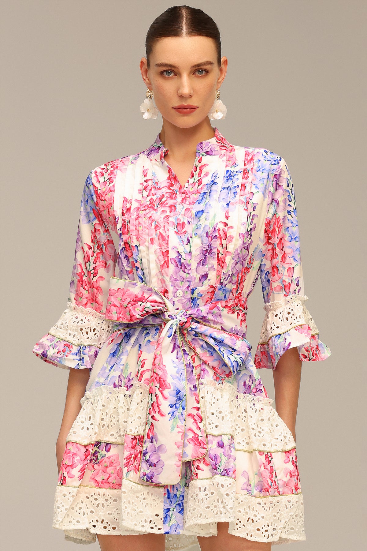 Zohara Lace Floral Printed Mini Dress