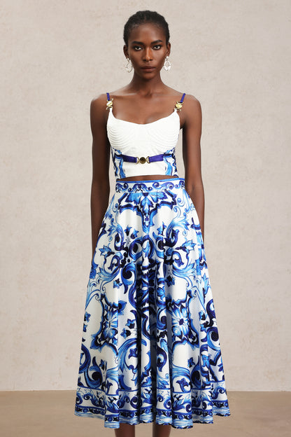 Kaona Halter Floral Printed Top And Skirt Two-Piece Set