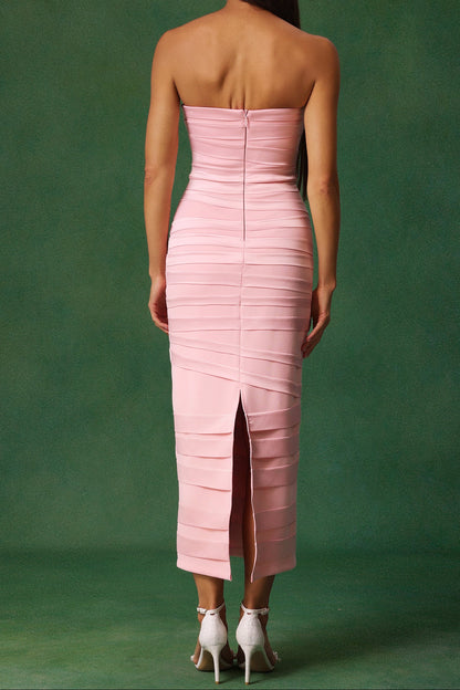 irma Sleeveless Bow Wrinkles Midi Dress in pink