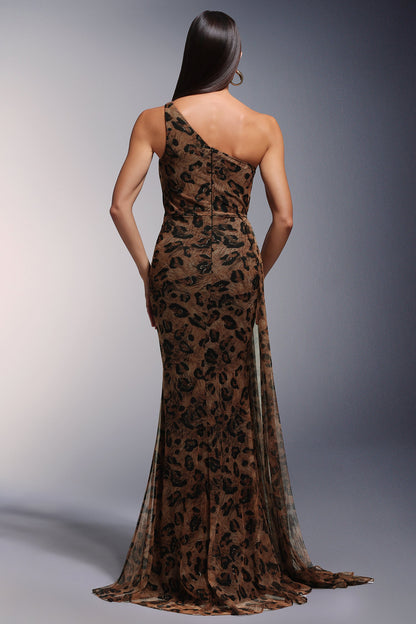 jocelyn High Slit Feather One-shoulder Maxi Dress