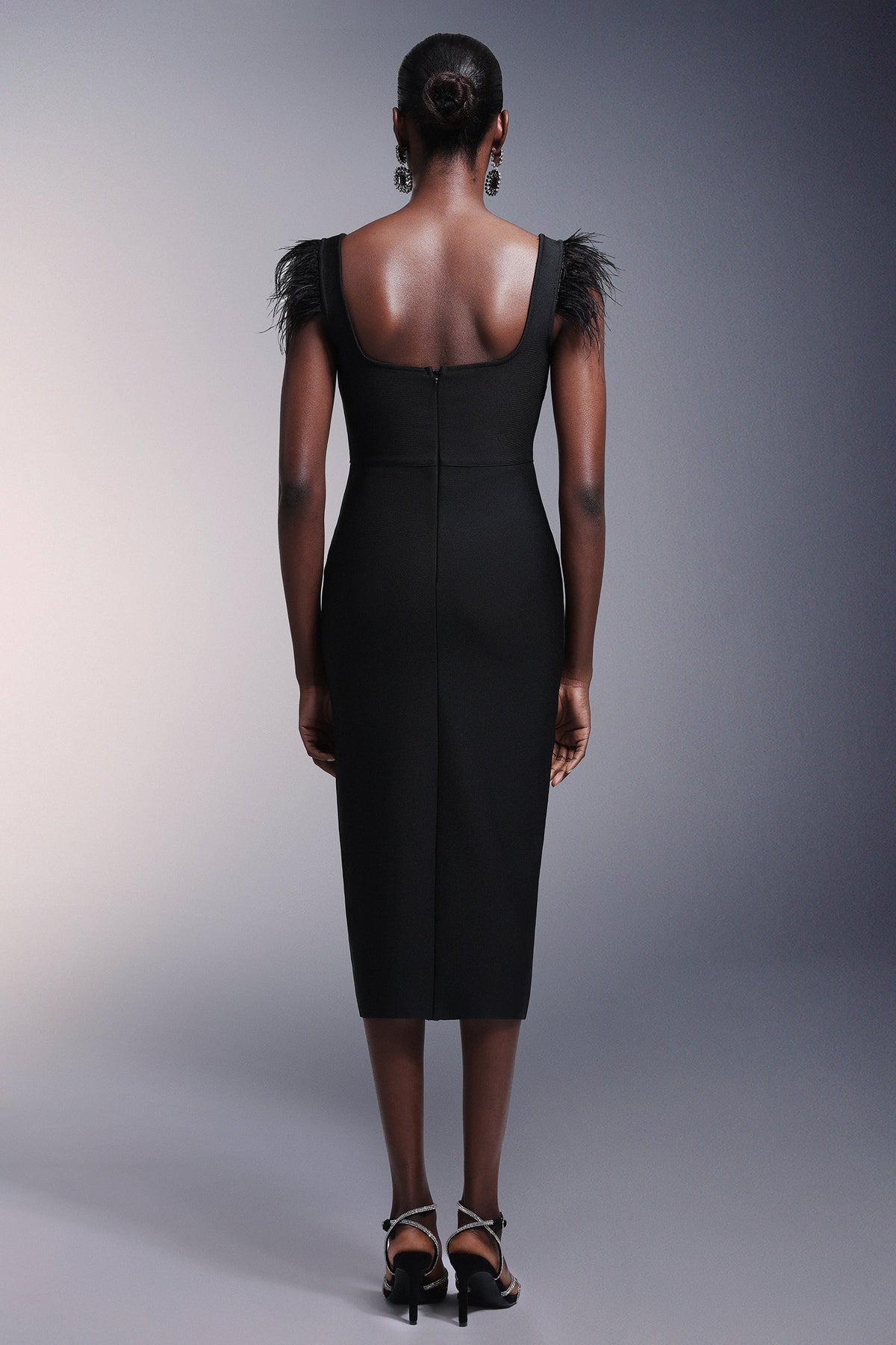 josephine Bows High Slit Diamond Bandage Midi Dress