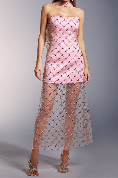 alberta Strapless Sequins pearl mini dress in pink