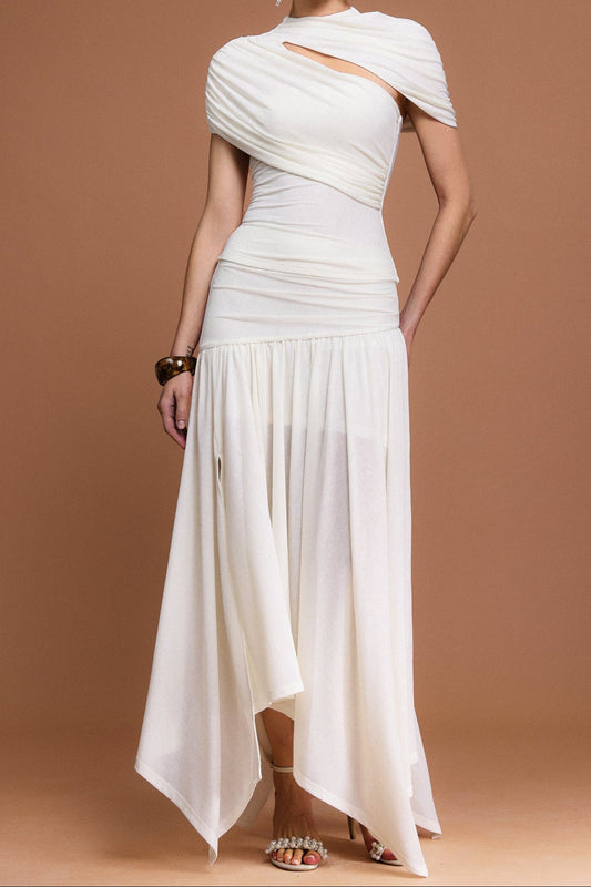 kristin Short Sleeves Asymmetric Folds Top And Skirt Two-Piece Set