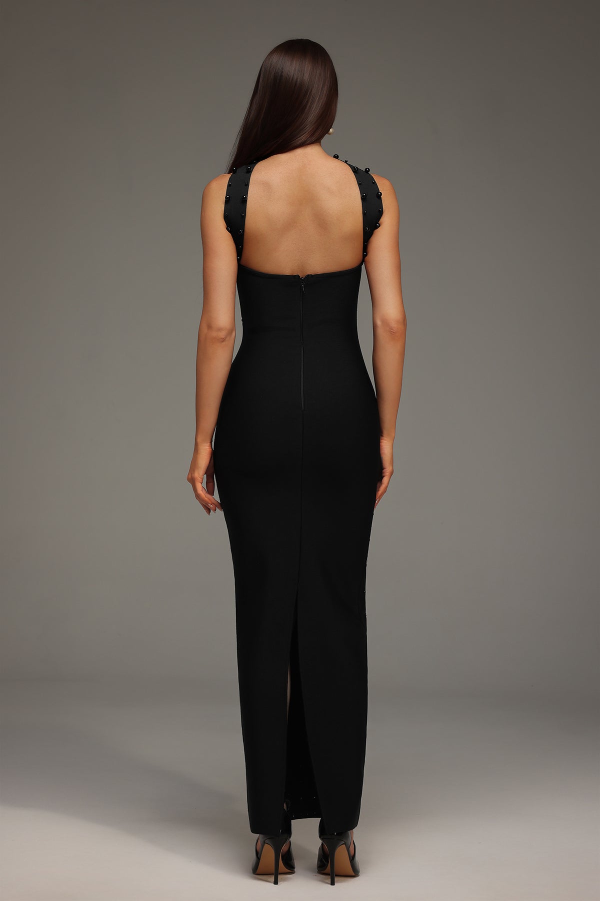 Nesya Sleeveless Pearl Bandage Maxi Dress