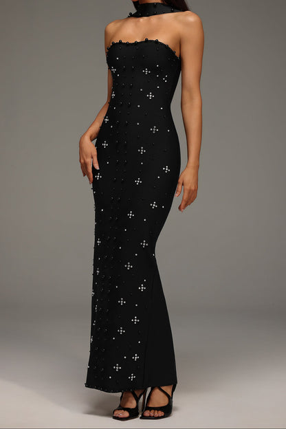 Nesya Sleeveless Pearl Bandage Maxi Dress
