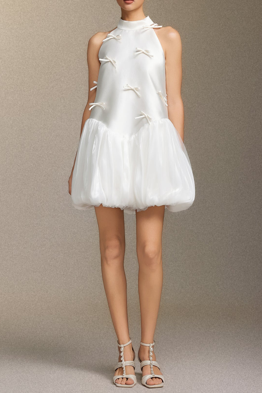 jessie white Strapless satin sleeveless puffy mini dress