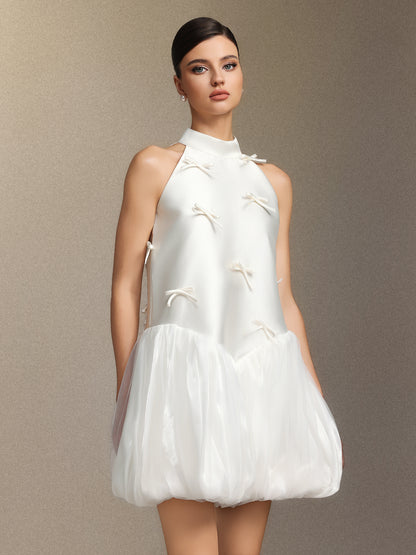 jessie white Strapless satin sleeveless puffy mini dress
