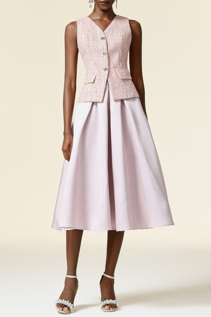 Ella pink V-Neck Sleeveless Top & Skirt Two-Piece Set
