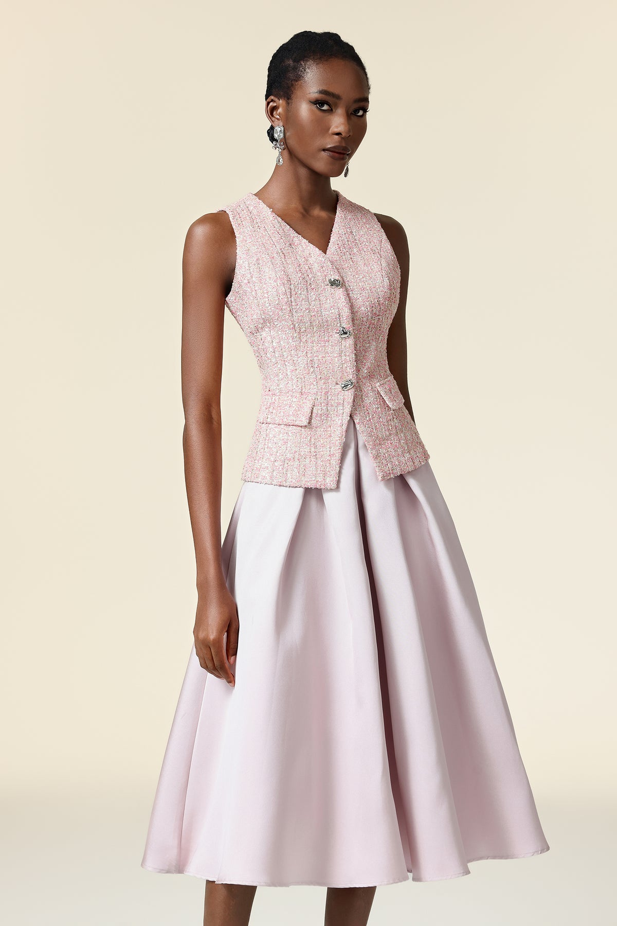 Ella pink V-Neck Sleeveless Top & Skirt Two-Piece Set