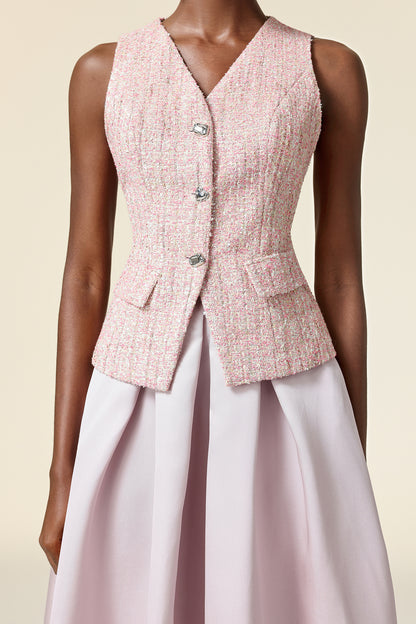 Ella pink V-Neck Sleeveless Top & Skirt Two-Piece Set