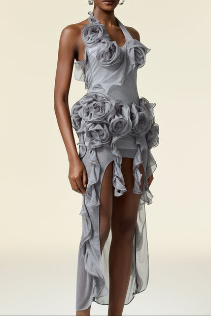 melissa grey Flower Asymmetric Folds Streame Mini Dress
