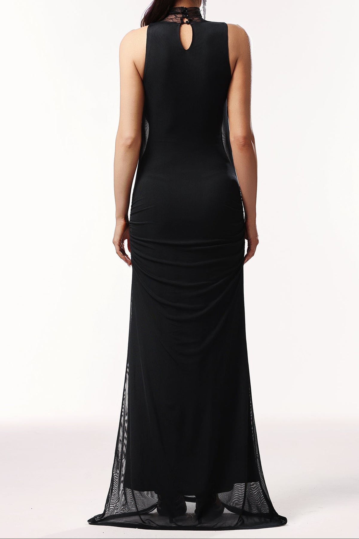 Guga Halter Sleeveless Lace Wrinkle Maxi Dress