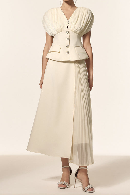 Harli V-Neck Sleeveless Folds Top And Skirt Two-Piece Set