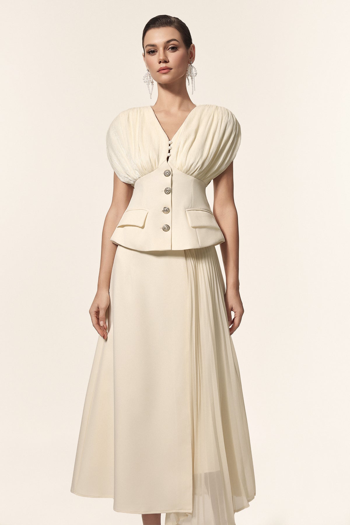 Harli V-Neck Sleeveless Folds Top And Skirt Two-Piece Set